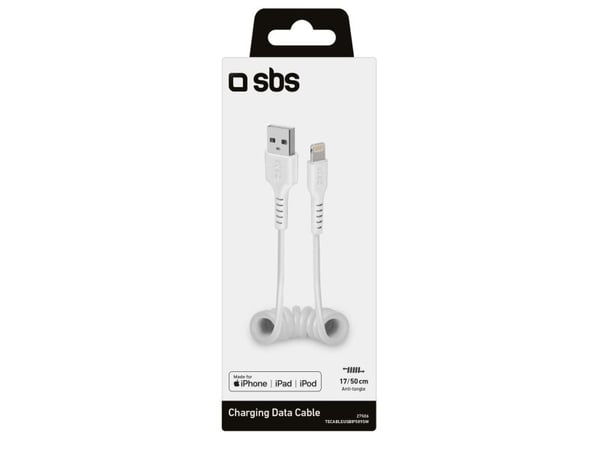 SBS TECABLEUSBIP589SW, Lightning, USB A, Hankjønn, Hankjønn, Hvit, Rett