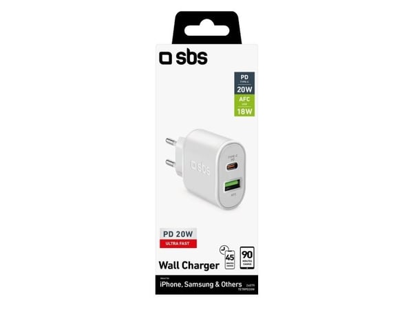 SBS PD Reiselader 20W USB/USB-C weiá