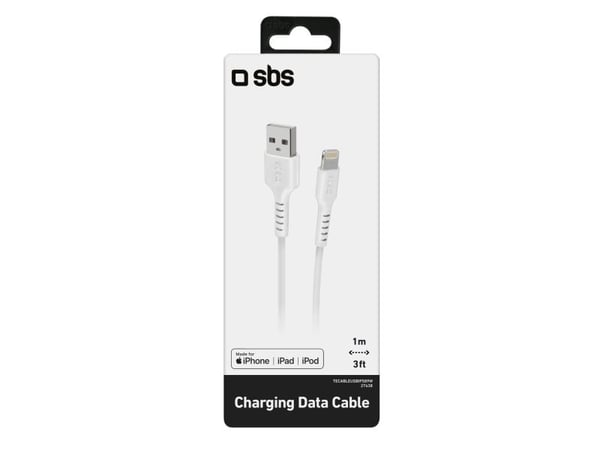 SBS TECABLEUSBIP589W, 1 m, Lightning, USB A, Hankjønn, Hankjønn, Hvit