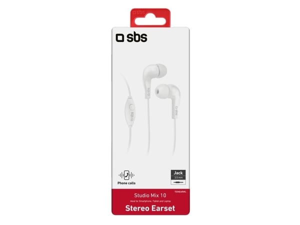 SBS TEINEARWL, Koblet med ledninger (ikke trådløs), 100 - 16000 Hz, Samtaler/musikk, Hodesett, Hvit
