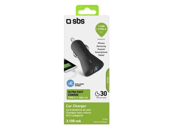 SBS TECRTC1USB2AUL, Automatisk, Cigartenner/lighter, 5 V, Sort
