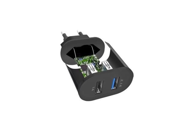 SBS TETR2USB21AFAST, Innendørs, AC, 5 V, 2,1 A, Sort