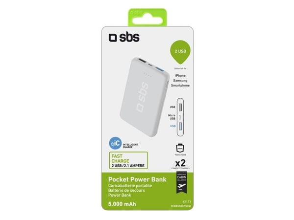 SBS TEBB5000POCW, 5000 mAh, litiumpolymeeri (LiPo), valkoinen