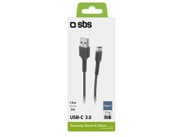 SBS TECABLEMICROC30K, 1,5 m, USB A, USB C, USB 3.2 Gen 1 (3.1 Gen 1), Hankjønn/hankjønn, Sort