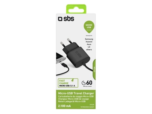 SBS TETRMICRO21AFAST, Innendørs, AC, 5 V, 2,1 A, Sort