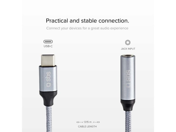 SBS TEADAPTJACKTYCK, Musta, USB C, 3,5 mm, 0,15 m, uros, naaras, nainen