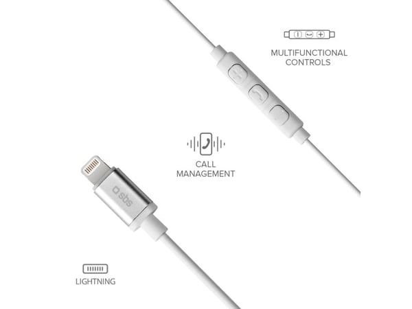 SBS TEINEARLIGHTW, Koblet med ledninger (ikke trådløs), Samtaler/musikk, 20 - 20000 Hz, Hodesett, Hvit