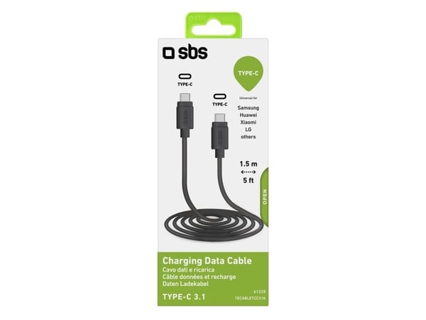 SBS TECABLETCC31K, 1,5 m, USB C, USB C, USB 3.2 Gen 1 (3.1 Gen 1), Lajittelu