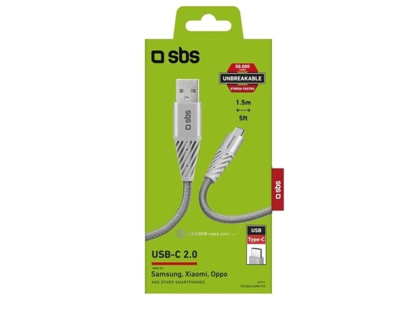 SBS TECABLEUNRETCK, 1,5 m, USB A, USB C, Sølv