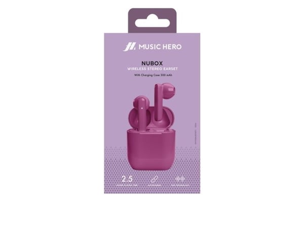 Nubox True Wireless Stereo høretelefoner. violetti