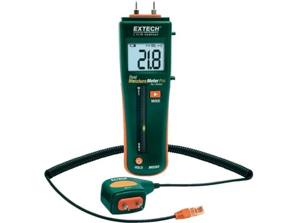 Extech MO265 materialfuktighetsmåler; bygningsfukt (0 til 99.9 % vol), tre-fukt (6 til 94.8 % vol) Extech MO265 materialfuktighetsmåler; bygningsfukt (0 til 99.9 % vol), tre-fukt (6 til 94.8 % vol)