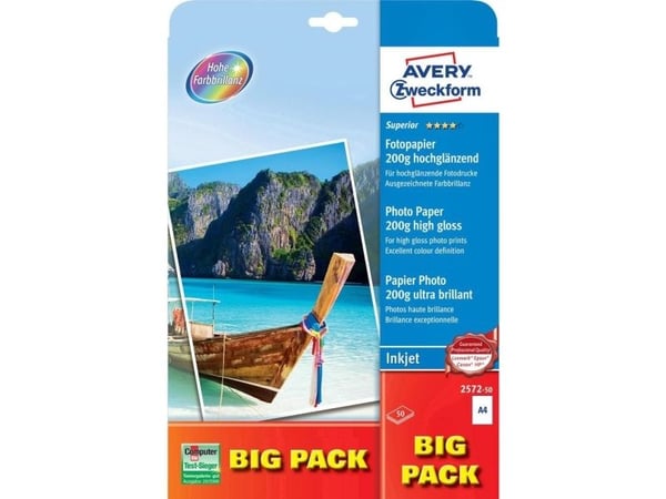 Avery Zweckform Superior Inkjet Photo Paper 2572 - Högblank - vit - A4 (210 x 297 mm) - 200 g/m² - 50 ark fotopapper