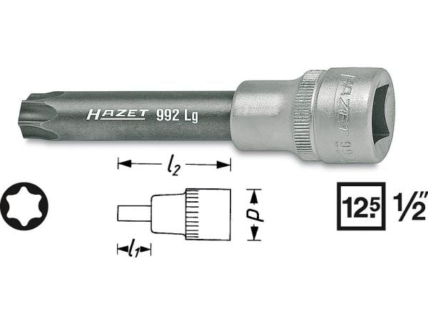 HAZET 992LG-T60, 1 stykker, 25,4 / 2 mm (1 / 2"), Stål, 83 mm, 113 g