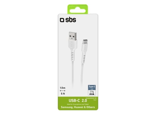 SBS TECABLEMICROC15W, 1,5 m, USB A, USB C, USB 2.0, Hvit