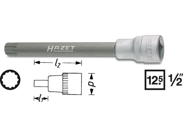 HAZET 990SLG-12, Stikkontakt, 1/2", Metrisk, 1 hoder, 2,3 cm, 140 mm