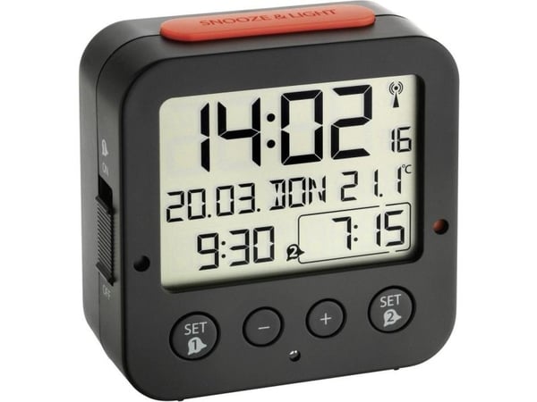 TFA-Dostmann BINGO, Digital vekkerklokke, Rektangel, Sort, -10 - 50 °C, LCD, Batteri
