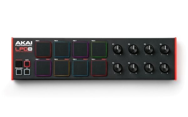 Akai LPD8 MKII, 8 kosketinta, Painikkeet, Rotaatio, Musta, Musta, Punainen/Vihreä/Sininen, USB