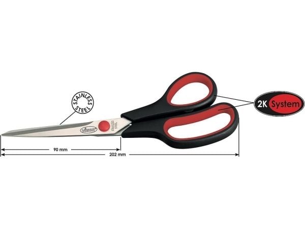 Vigor Universal scissors, Voksen, Rett kutt, Single/enkelt, Sort, Rød, Universell, Høyrehendt