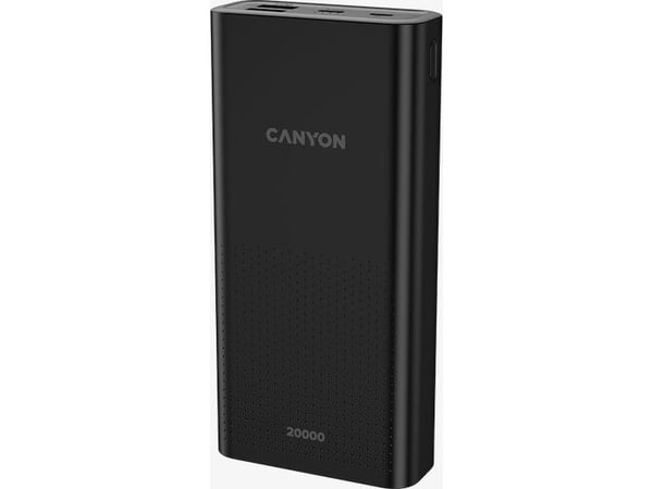 Canyon PB-2001 - Strømbank - 20000 mAh - 2.1 A - 2 utgangskontakter (USB) - på kabel: USB-C - svart