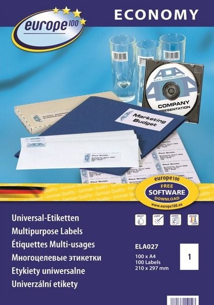 europe100 - Selv-adhesiv - hvit - A4 (210 x 297 mm) 100 etikett(er) flerbruks merkelapper