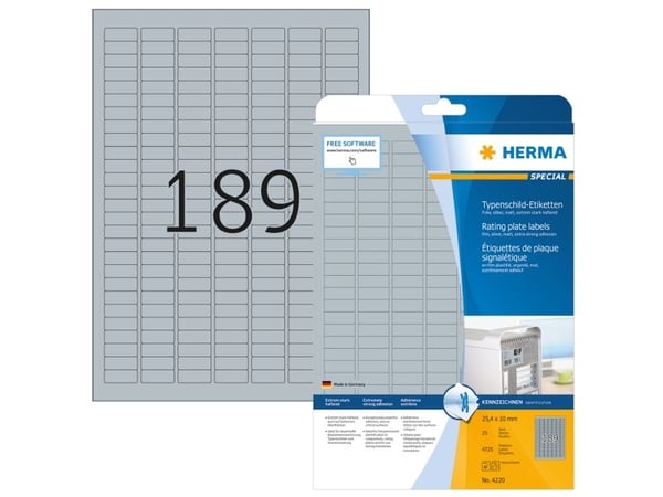 HERMA 4220, Hopea, Pyöristetty suorakulmio, Kiinteä, A4, Polyesteri, Matta