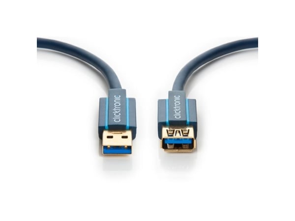 ClickTronic 1.8m USB 3.0 A/A m/f, 1,8 m, USB A, USB A, USB 3.2 Gen 1 (3.1 Gen 1), Hankjønn/hunkjønn, Blå