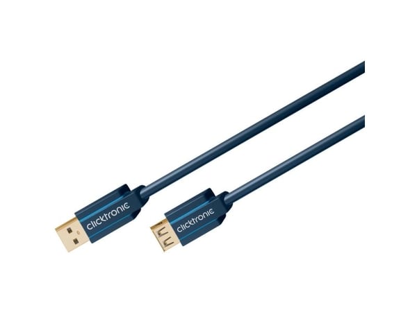 ClickTronic 1.8m USB 3.0 A/A m/f, 1,8 m, USB A, USB A, USB 3.2 Gen 1 (3.1 Gen 1), Hankjønn/hunkjønn, Blå