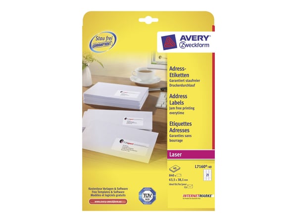 Avery - Hvit - 63.5 x 38.1 mm 840 etikett(er) (40 ark x 21) adresselapper