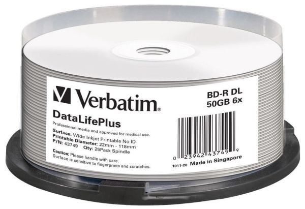 Verbatim DataLifePlus, 50 GB, BD-R, Akseli, 25 kpl