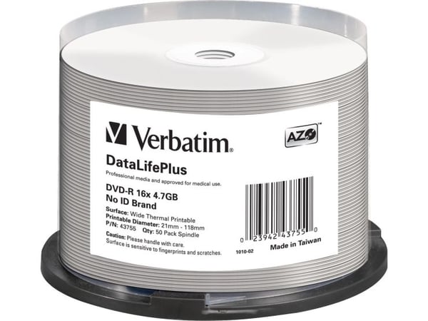 Verbatim DataLifePlus - 50 x DVD-R - 4.7 GB 16x - bred termoskriveoverflate - spindel