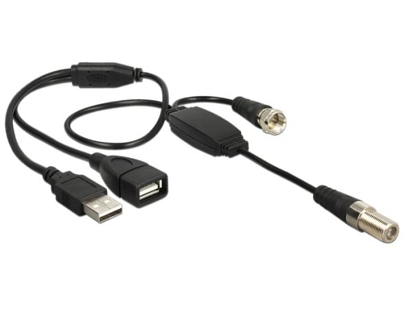 Delock - Antennekabel - F-stik han til F-stik, USB (kun strøm) - 35 cm - koaksial - sortti