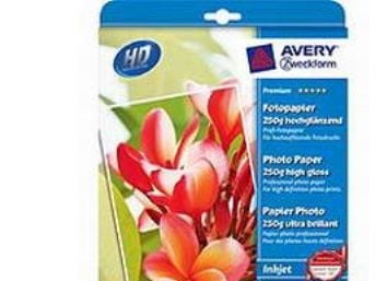 Avery Premium Inkjet Photo Paper, bläckstråleskrivare, A4 (210x297 mm), glansigt, 20 ark, 250 g/m², vitt