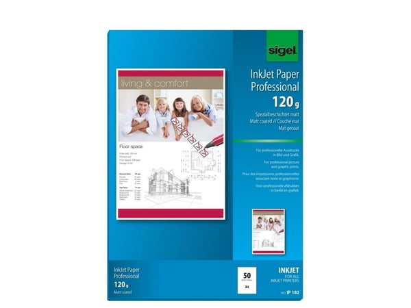 Sigel IP182, Inkjet-utskrift, A4 (210x297 mm), Matte, 50 ark, 120 g/m², Hvit