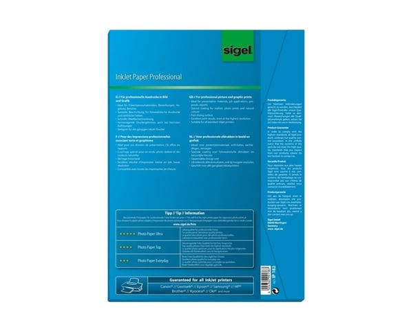 Sigel IP182, Inkjet-utskrift, A4 (210x297 mm), Matte, 50 ark, 120 g/m², Hvit