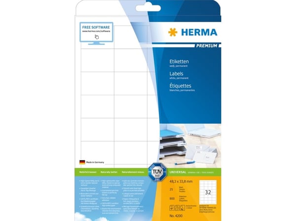HERMA Premium - Papir - matt - permanent selv-adhesiv - hvit - 48.3 x 33.8 mm 800 etikett(er) (25 ark x 32) laminerte etiketter