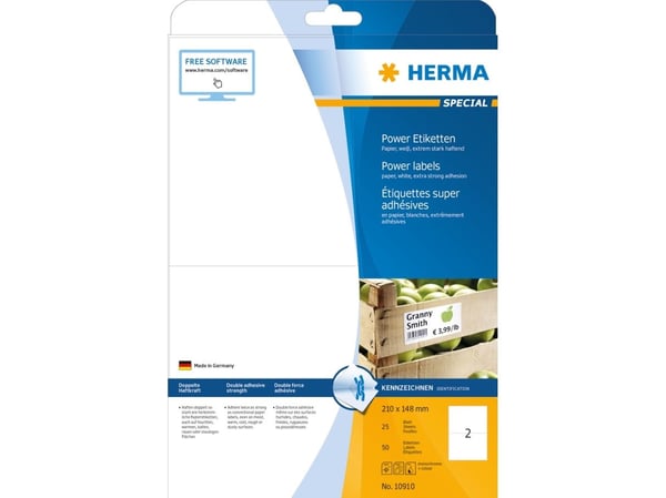 HERMA Special - Papir - matt - selvklebende med ekstra styrke - hvit - 210 x 148 mm 50 etikett(er) (25 ark x 2) merkelapper