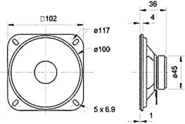 Visaton VS-R10S/4, 20 W, 30 W, 4 O, 100 - 13000 Hz, Sort, 102 mm