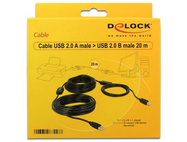 Delock - USB-kabel - USB-type B (hann) til USB (hann) - USB 2.0 - 20 m - aktiv