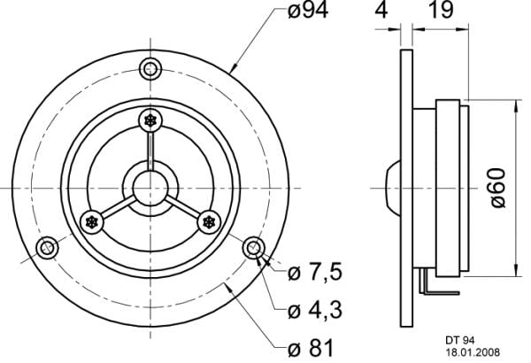 Visaton VS-DT94/8, 70 W, 100 W, 8 ohm (O), 1200 - 22000 Hz, Sort, 23 mm
