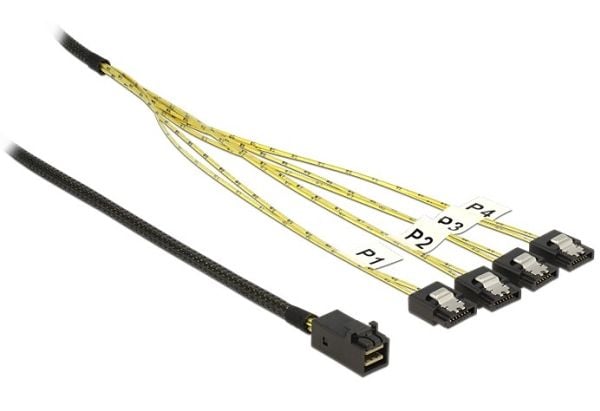 Delock - SATA/SAS-kabel - SAS 6Gbit/s - 4-spors - 4 x Mini SAS HD (SFF-8643) (hann) til SATA (hunn) - 1 m - låst