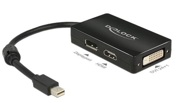 Delock - DisplayPort-adapter - Mini DisplayPort (hann) til DVI-D, HDMI, DisplayPort (hunn) - 16 cm - svart