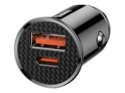 Baseus - Strömadapter för bil - 30 Watt - 5 A - 2 utdatakontakter (USB, USB-C) - svart