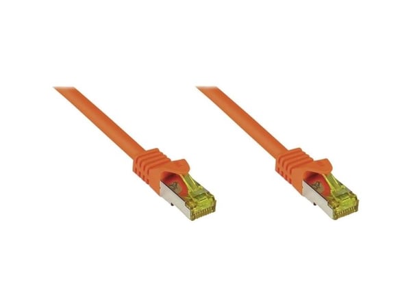 RJ45 patchkabel Cat.7 råkabel med klips-/låsbeskyttelse (RNS®) S/FTP PiMF halogenfri 600MHz OFC oransje 2m Good Connections® (8070R-020O)