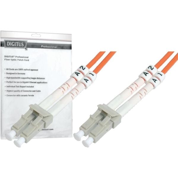 DIGITUS - Nettverkskabel - LC multimodus (hann) til LC multimodus (hann) - 2 m - fiberoptisk - 3 mm - 50 / 125 mikroner - OM3 - med støvel, halogen...