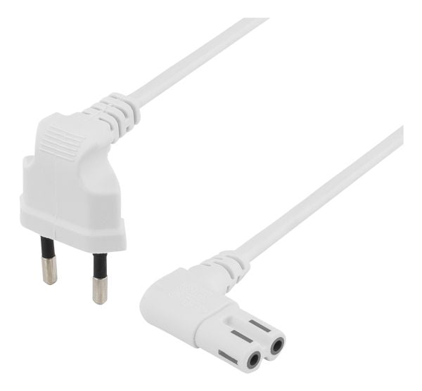 DELTACO - Johdinsarja - Europlug (han) vinklet til IEC 60320 C7 vinklet - AC 250 V - 2.5 A - 3 m - hvid