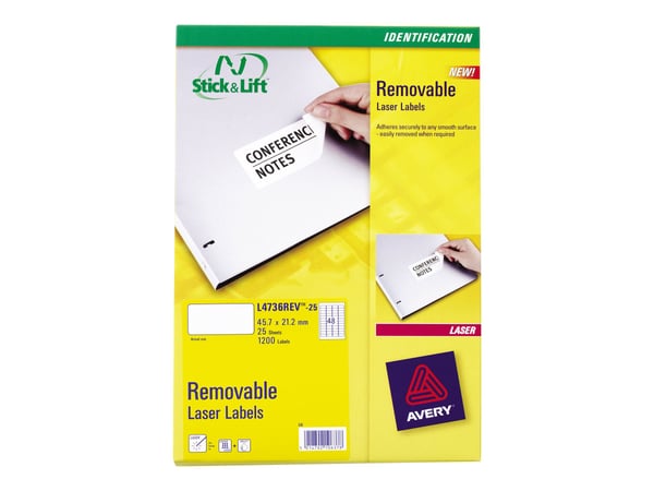 Etiketter Avery L4736REV-25, 45,7 x 21,2 mm, 48 per ark, 30 ark