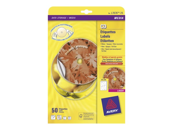 Avery - Hvit - 117 mm rund 50 etikett(er) (25 ark x 2) CD/DVD-etiketter