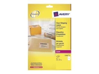 Avery L7567-25, Läpinäkyvä, Pyöristetty suorakulmio, Kiinteä, DIN A4, Polyesteri, Laser