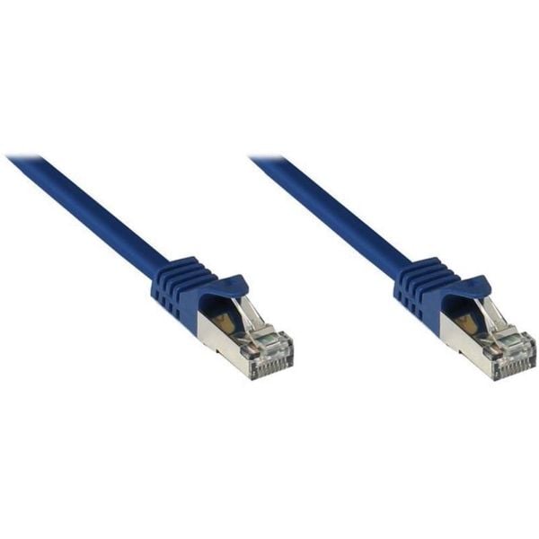 RJ45 patchkabel Cat.7 rå kabel og låsebeskyttelse (RNS®), S/FTP, PiMF, halogenfri, 600MHz, OFC, blå, 3 m, Good Connections® (8070R-030B)