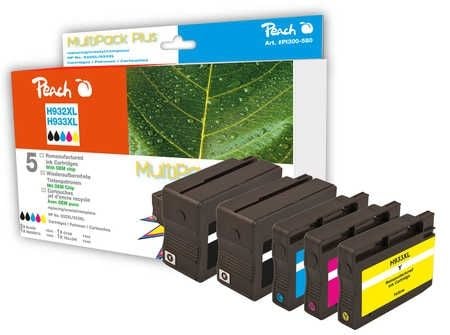 Peach Combi-Pack PLUS - 5 pakkausta - korkea tuotto - musta, keltainen, syaani, magenta - yhteensopiva - mustekasetti (vaihtoehto: HP 932XL, HP 933...
